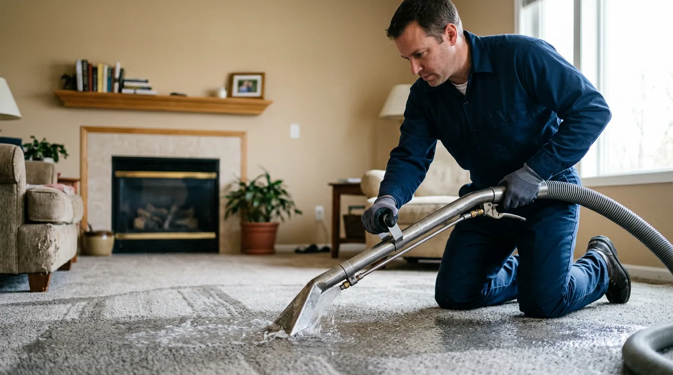 Water damage restoration technician working near La Coste, TX
